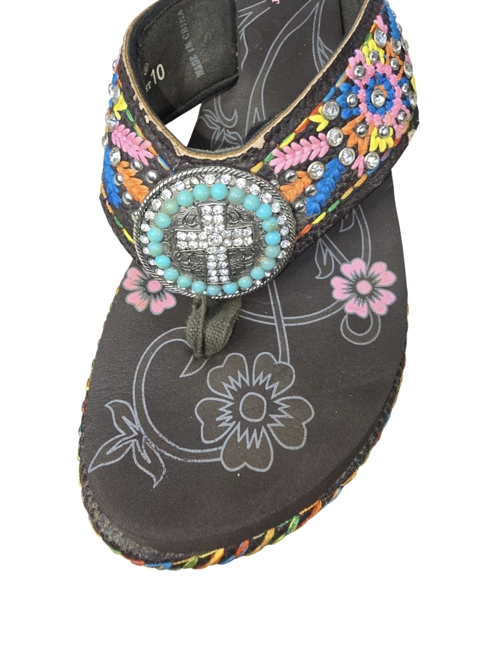 MontanaWest Embroidered Ringstones Wedge Platform Flip Flop Sandals 10 Western - Picture 10 of 12